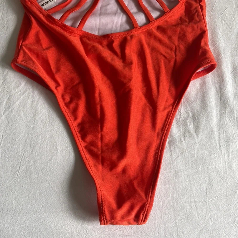 Glamorous bright orange one piece bathing suit